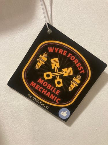 Customer photo: business logo air freshener for a mobile mechanic